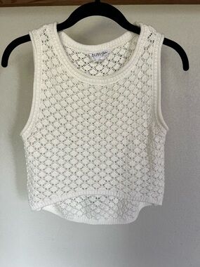 Olive & Oak Cream Cropped Crochet Tank with Openwork Knit